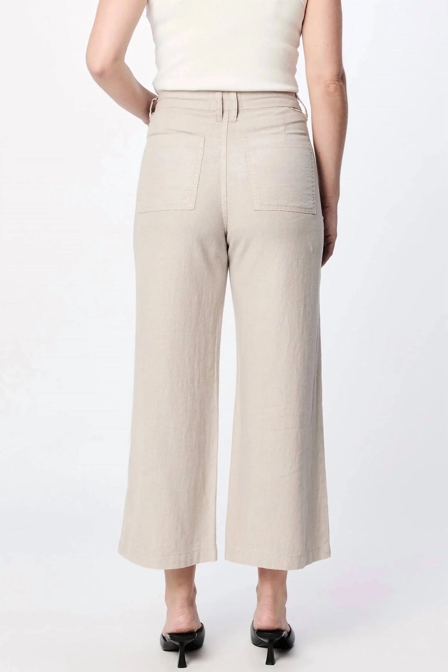 Audrey High Rise Cropped Wide Leg Pant- Stone