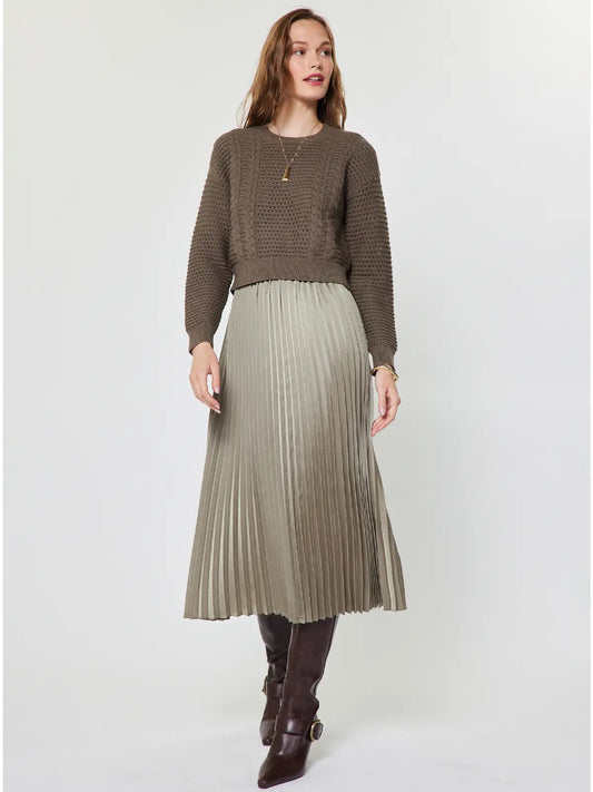 Taupe Grey Pullover Sweater Pleated Dress Set