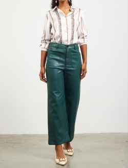 Green Faux Leather Wide Leg Pants