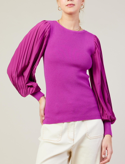 Orchid Pleated Sleeve Sweater