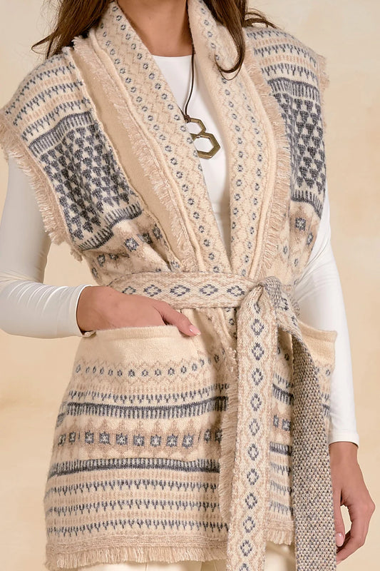 Off White Tie Front Vest Cardigan