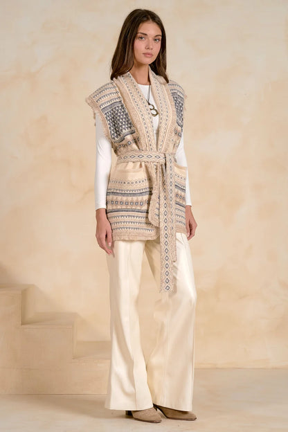 Off White Tie Front Vest Cardigan
