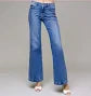 Dark Wash Pintuck Mid Rise Comfort Flare