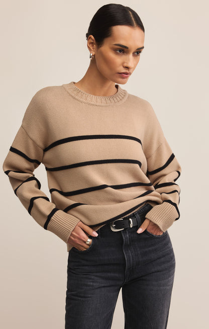 TAN BOYFRIEND STRIPE SWEATER