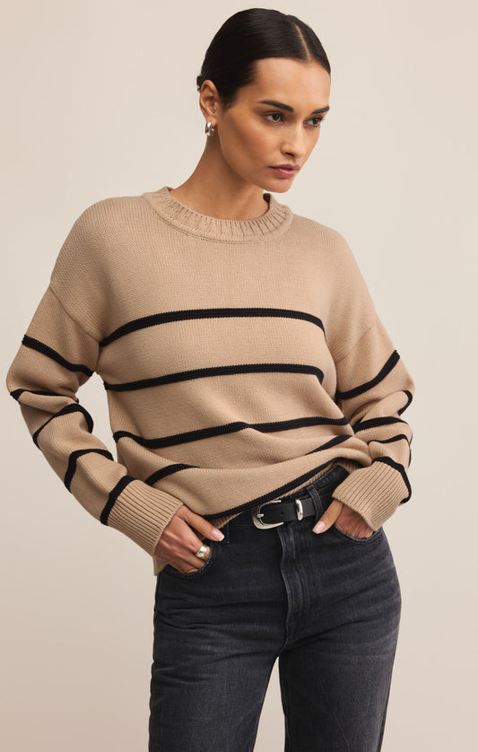TAN BOYFRIEND STRIPE SWEATER