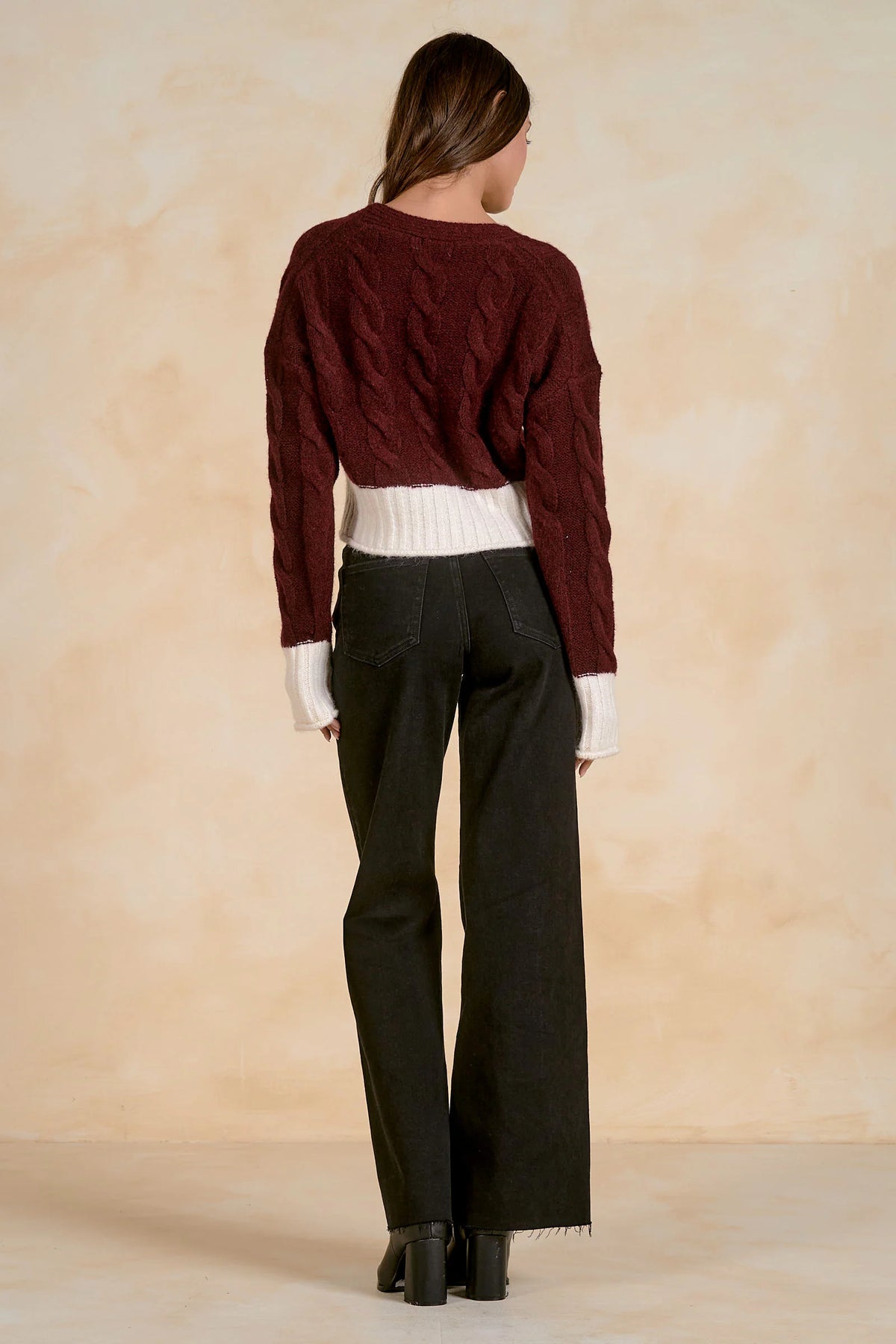 Burgundy White Colorblock Sweater