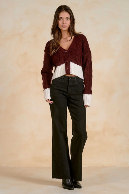 Burgundy White Colorblock Sweater