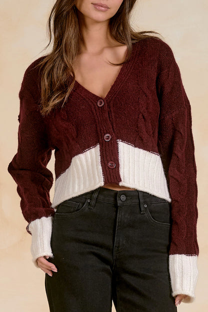 Burgundy White Colorblock Sweater