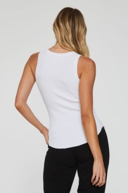 White High Neck Ribbed Tank