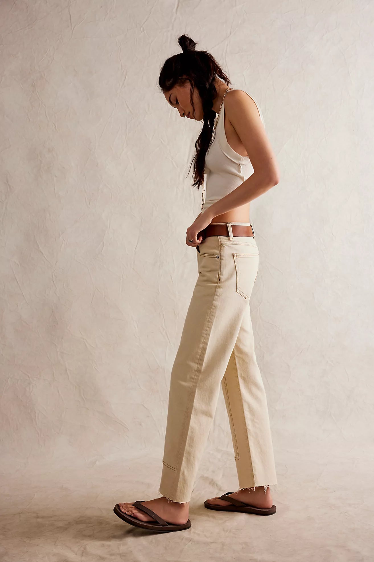 Ecru Risk Taker Mid Rise Straight Jean