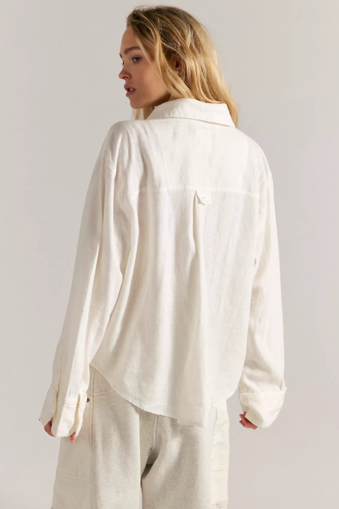 Ivory Linen Button Down Top
