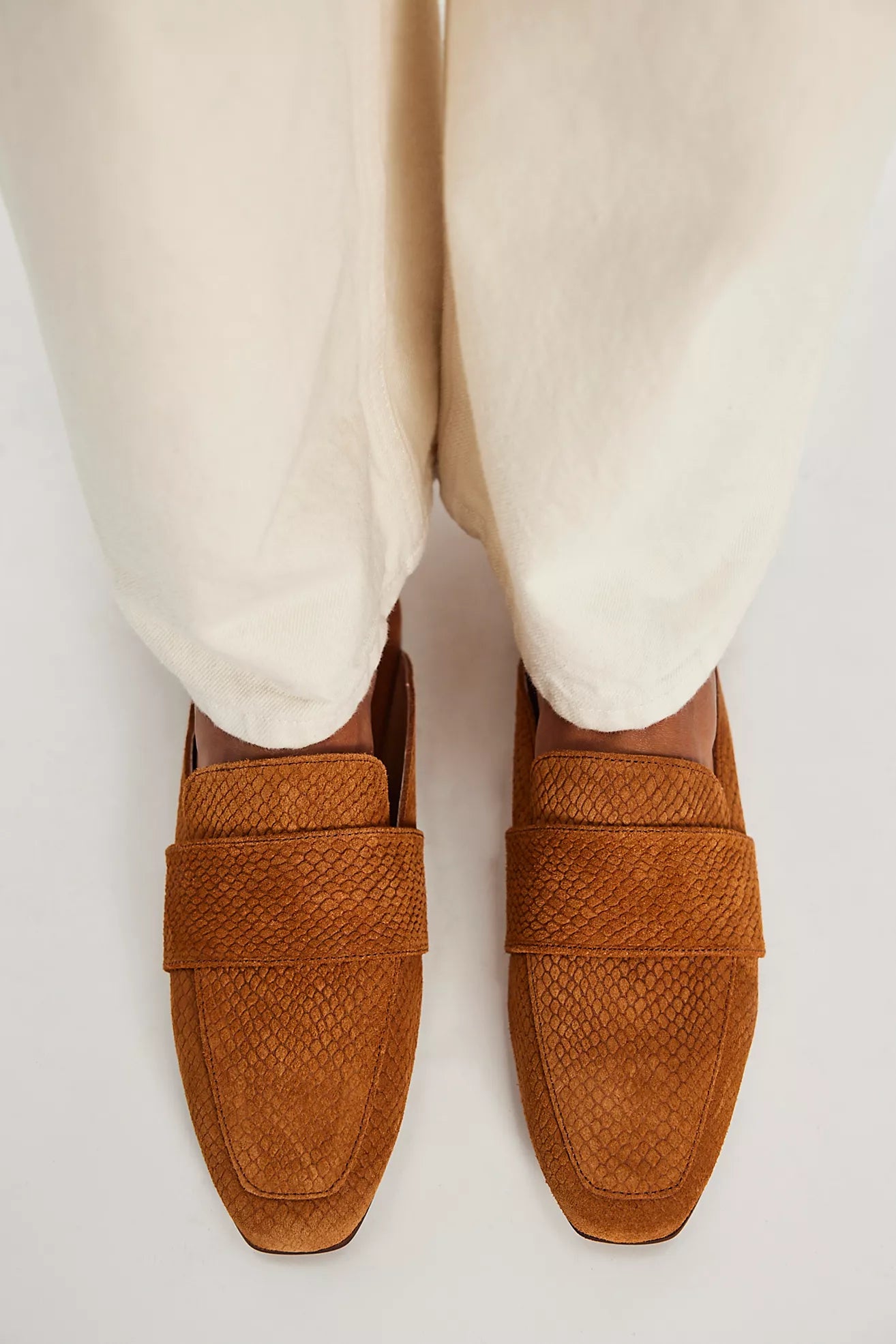 Tan Suede At Ease Embossed Loafers