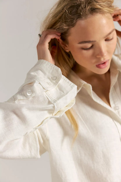 Ivory Linen Button Down Top