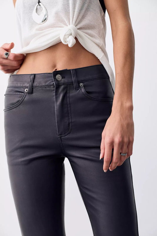 Black Vegan Leather High Rise Straight Bootcut Jean