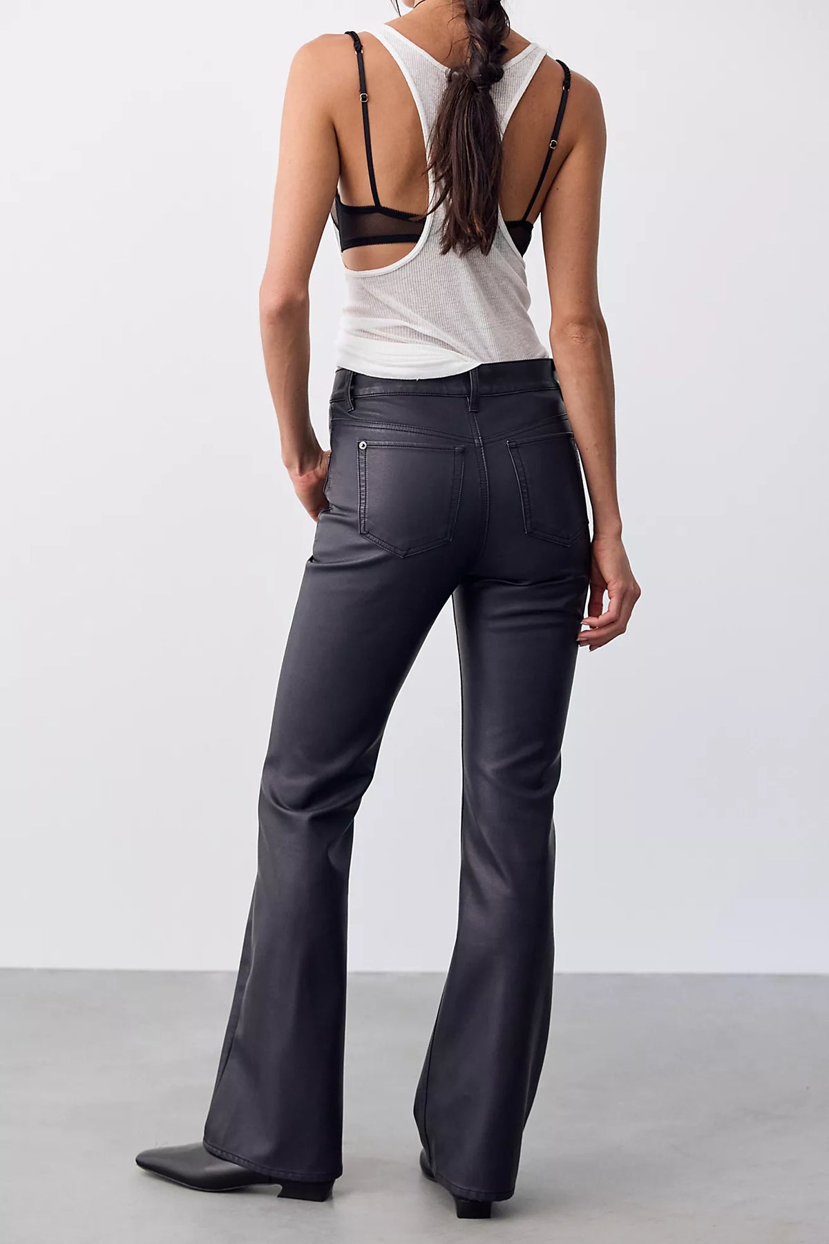 Black Vegan Leather High Rise Straight Bootcut Jean