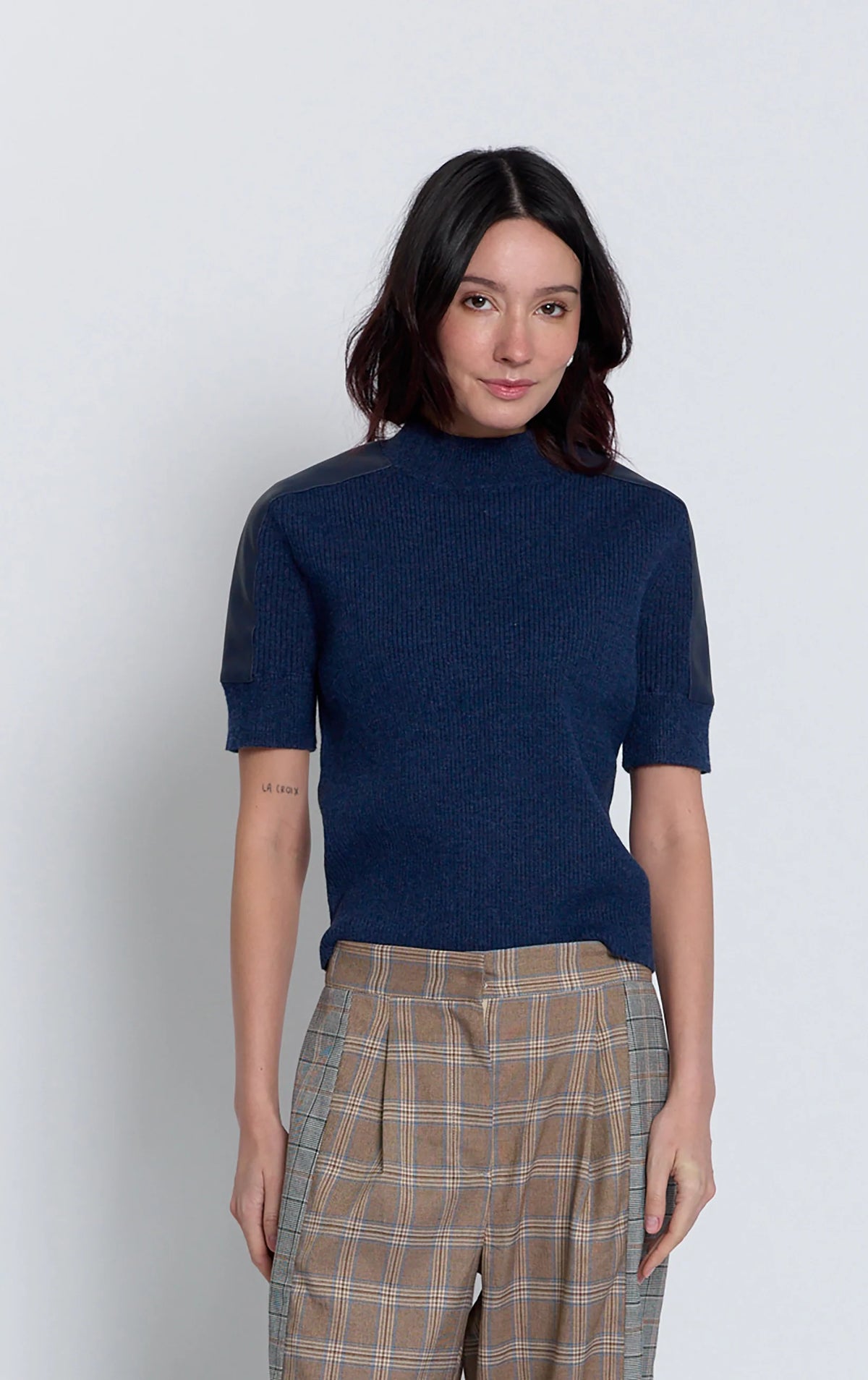 Navy Vegan Trim Vesper SS Sweater