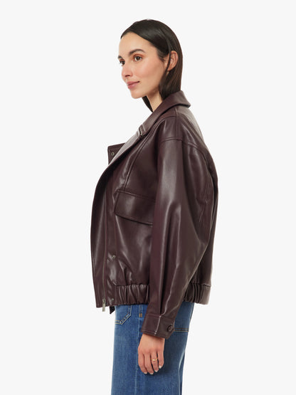 Wine Vegan Leather Funnel Neck Jacket