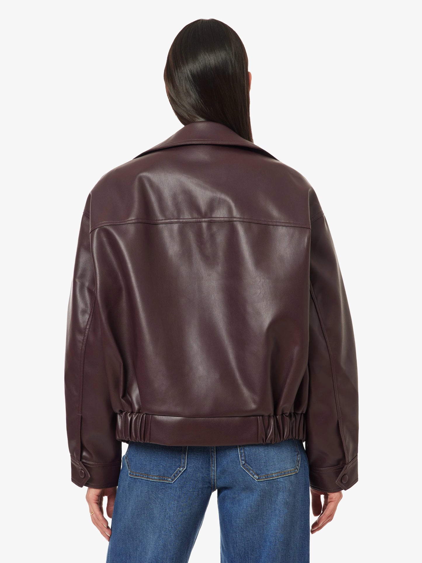 Wine Vegan Leather Funnel Neck Jacket