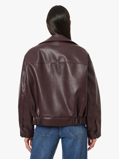 Wine Vegan Leather Funnel Neck Jacket