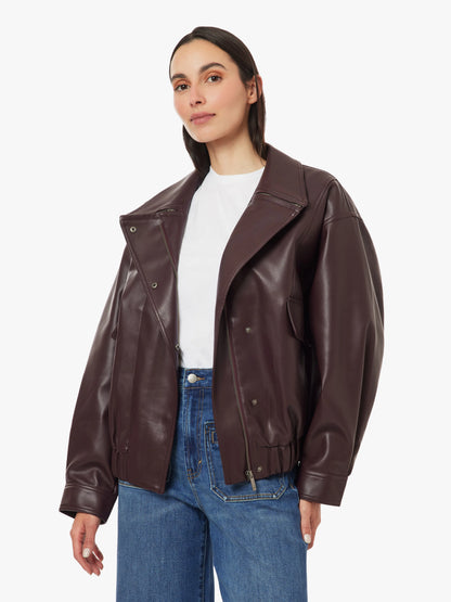 Wine Vegan Leather Funnel Neck Jacket