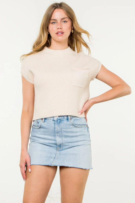 Cream Short Sleeve Knit Top